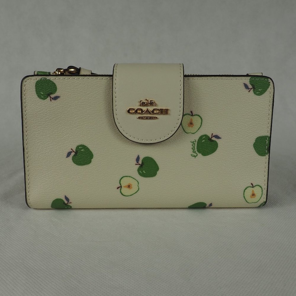 Coach Tech Wallet Canvas Leather Phone Apple Print Chalk White Green Multi C4607